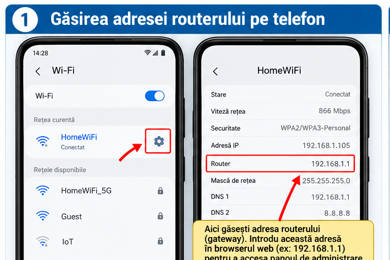 Cum identifici adresa IP a routerului din setările Wi-Fi ale telefonului