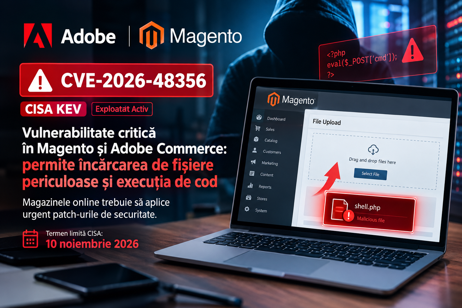 Magento și Adobe Commerce, vizate de atacuri active: CVE-2026-48356, vulnerabilitate critică