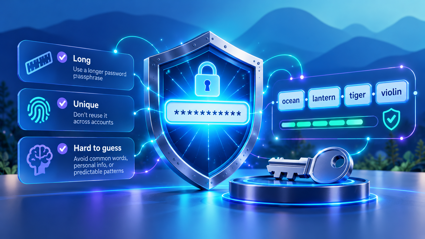 Parolă puternică, lungă și unică protejată de un scut digital