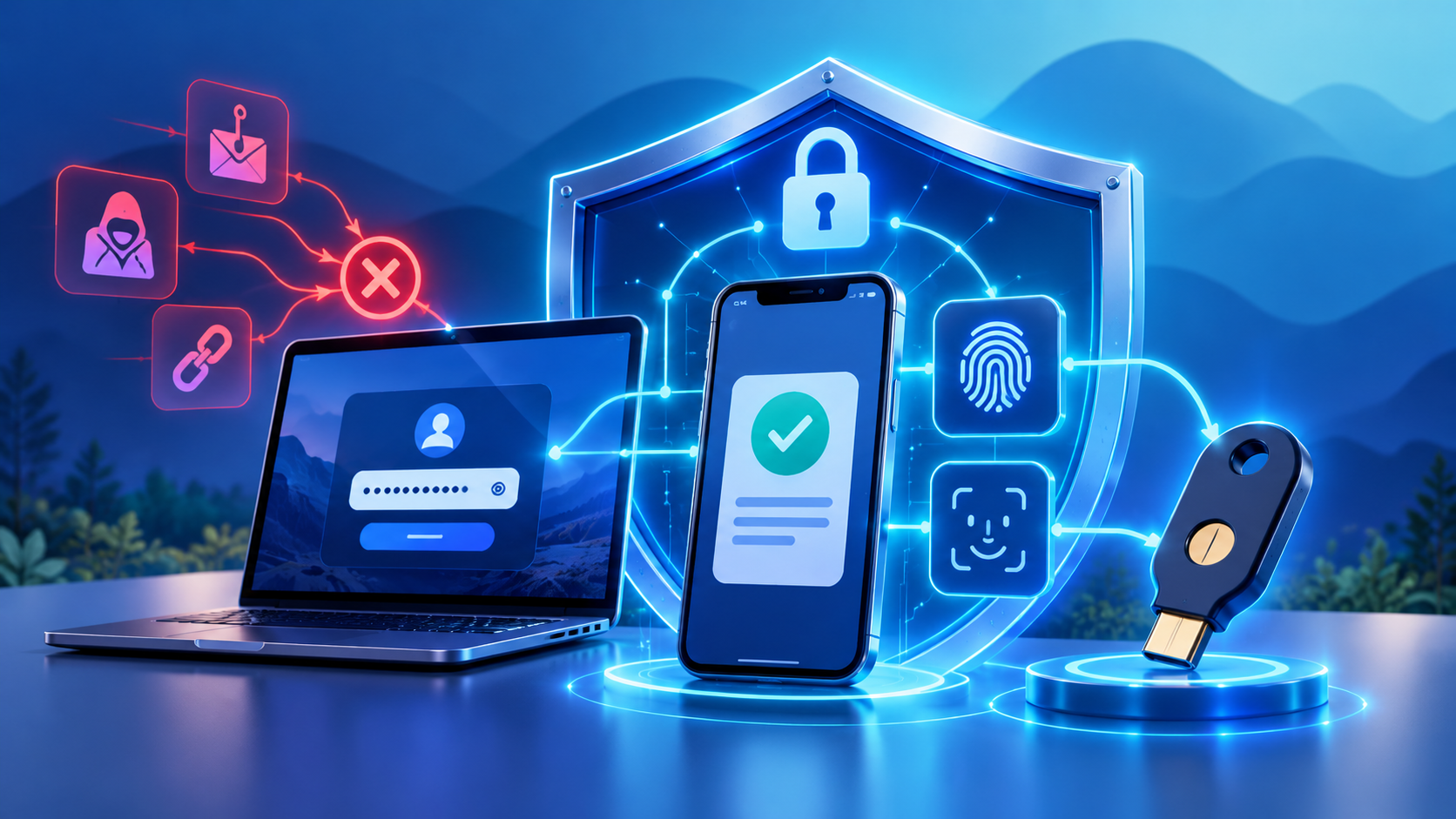 Autentificare multifactor cu smartphone, biometrie și cheie fizică de securitate