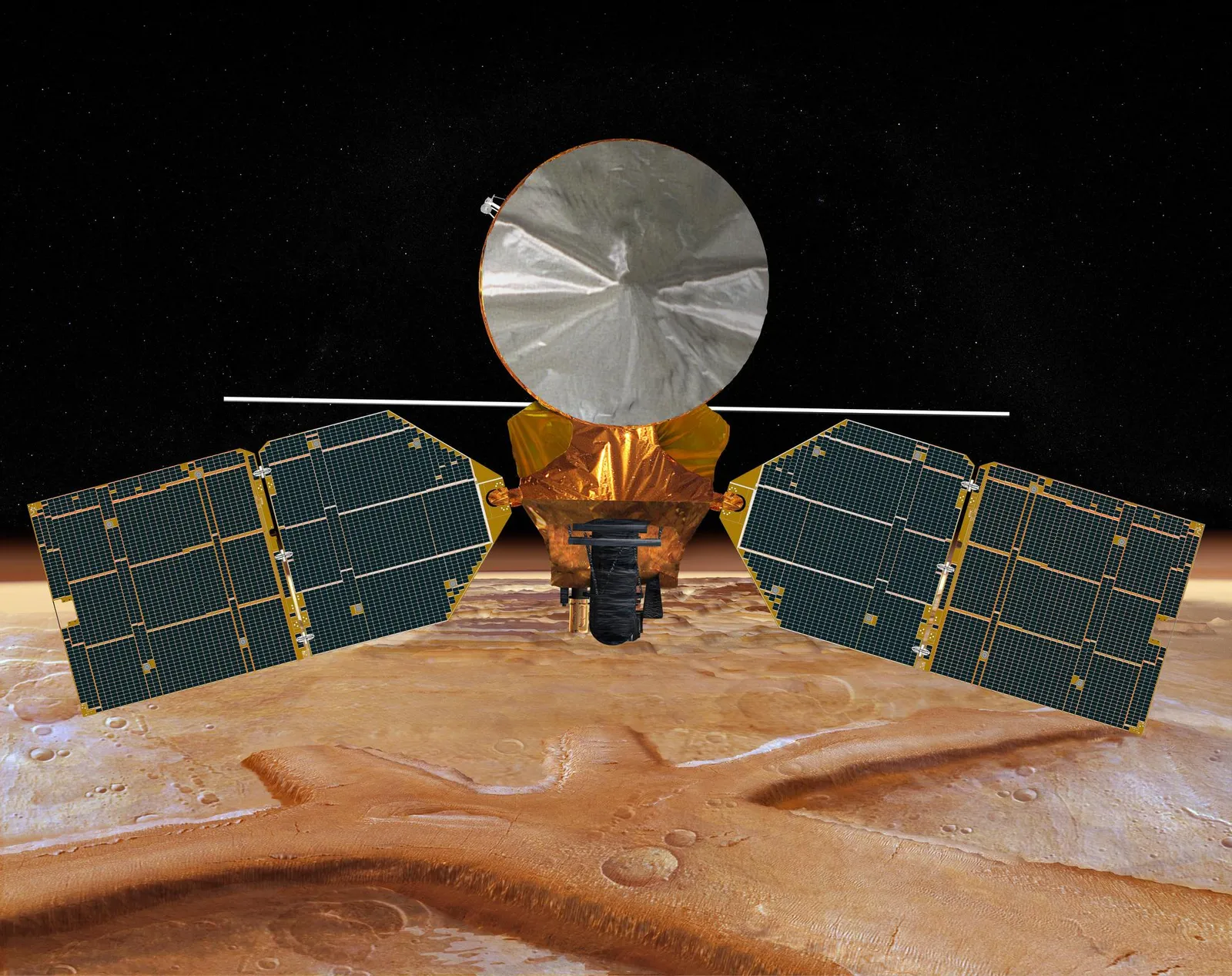 Ilustrație a sondei Mars Reconnaissance Orbiter